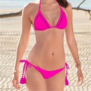 New Venus side-tie tassel bikini bottoms in Electric Pink